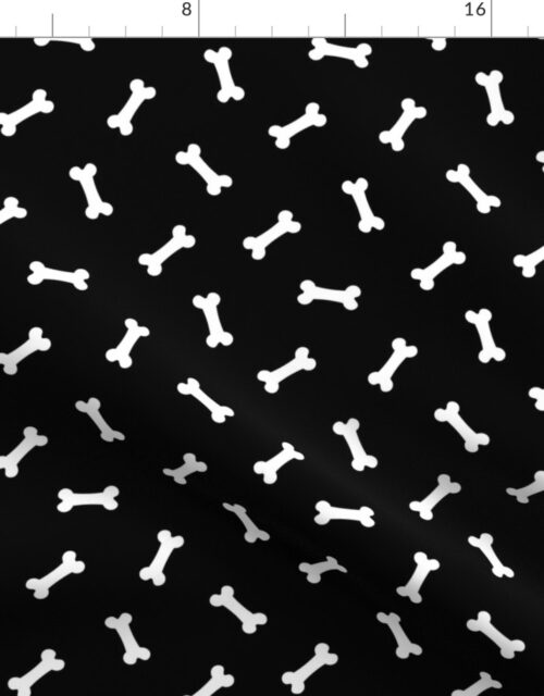 Cute White 3D  Cartoon Dog Bones On Black Background Fabric