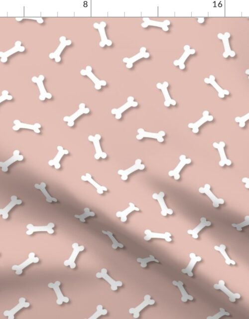 Cute White 3D  Cartoon Dog Bones On Blush Background Fabric