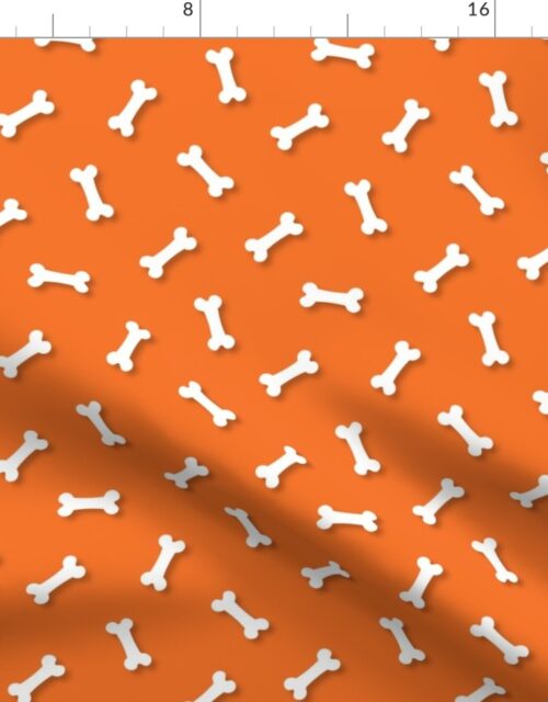 Cute White 3D  Cartoon Dog Bones On Carrot Background Fabric