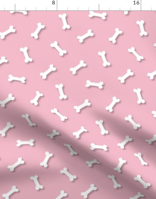Cute White 3D  Cartoon Dog Bones On Cotton Candy Background Fabric