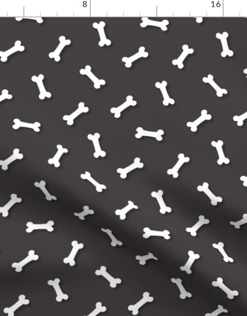 Cute White 3D  Cartoon Dog Bones On Graphite Background Fabric
