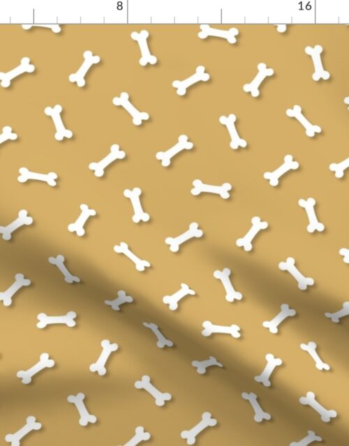 Cute White 3D  Cartoon Dog Bones On Honey Background Fabric