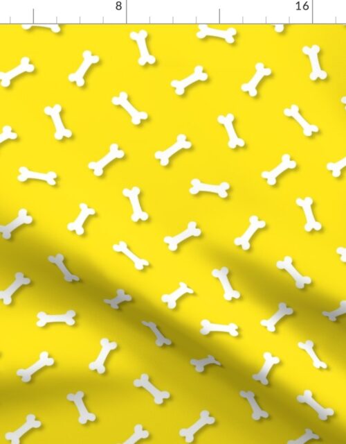 Cute White 3D  Cartoon Dog Bones On Lemon Lime Background Fabric