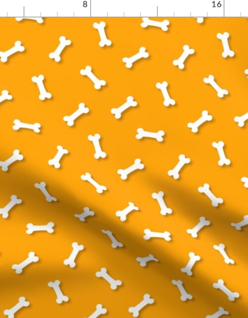 Cute White 3D  Cartoon Dog Bones On Marigold Background Fabric