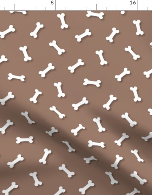 Cute White 3D  Cartoon Dog Bones On Mocha Background Fabric