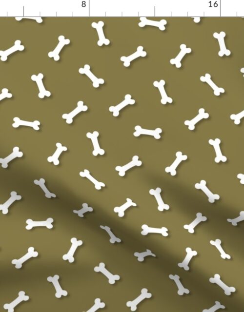 Cute White 3D  Cartoon Dog Bones On Moss Background Fabric
