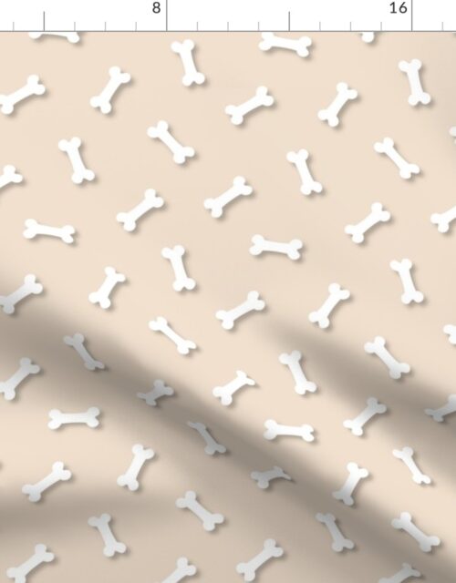 Cute White 3D  Cartoon Dog Bones On Natural Background Fabric