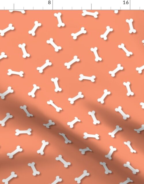 Cute White 3D  Cartoon Dog Bones On Peach Background Fabric