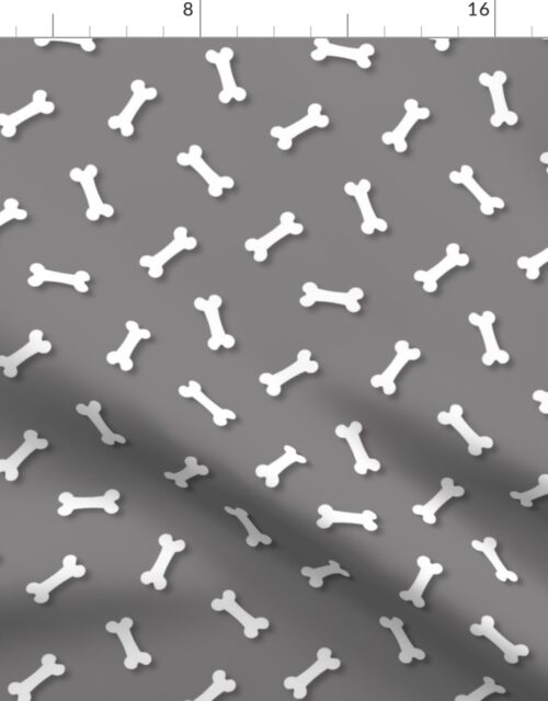 Cute White 3D  Cartoon Dog Bones On Pewter Background Fabric