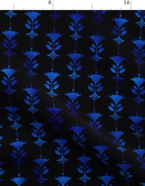 Damask Motifs in Black and Classic Blue Vintage Faux Foil Art Deco Vintage Foil Pattern Fabric