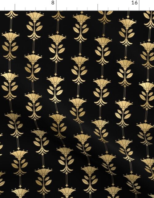 Damask Motifs in Black and Gold Vintage Faux Foil Art Deco Vintage Foil Pattern Fabric