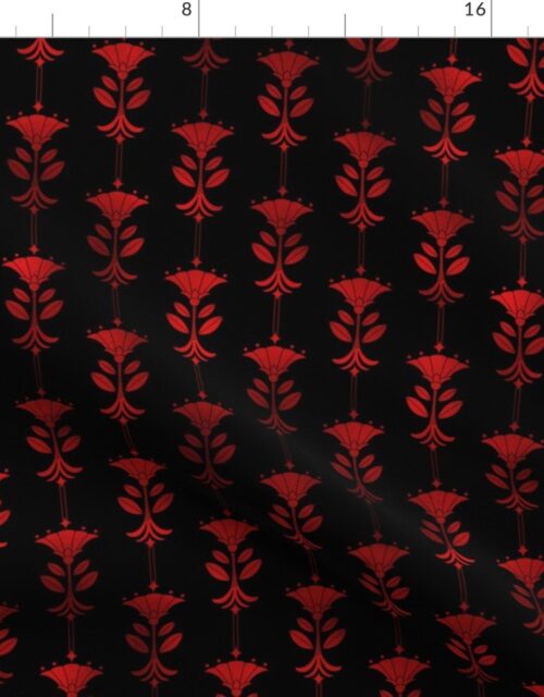 Damask Motifs in Black and Ruby Red Vintage Faux Foil Art Deco Vintage Foil Pattern Fabric