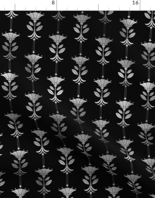 Damask Motifs in Black and Silver Vintage Faux Foil Art Deco Vintage Foil Pattern Fabric