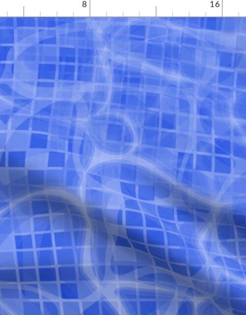 Dark Blue Water Swirls Underwater Swimming Pool Mosaic 1 Inch Tiles Fabric