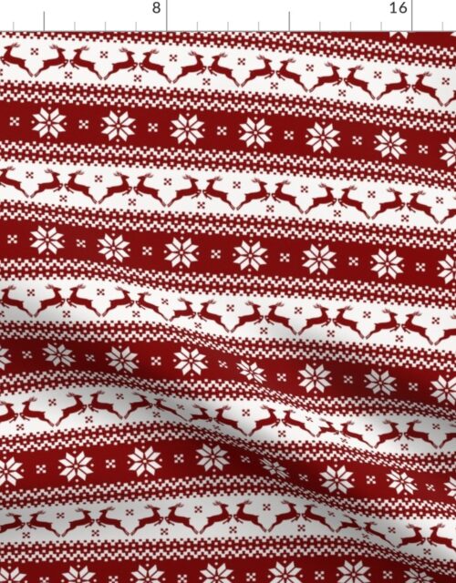 Dark Christmas Candy Apple Red Nordic Reindeer Stripe Fabric