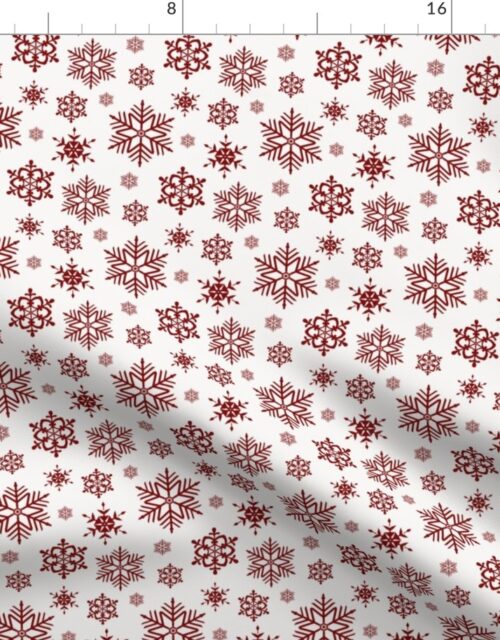 Dark Christmas Candy Apple Red Snowflakes on White Fabric