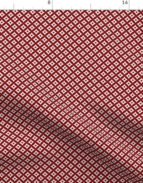 Dark Christmas Candy Apple Red and White Cross-Hatch Astroid Grid Pattern Fabric