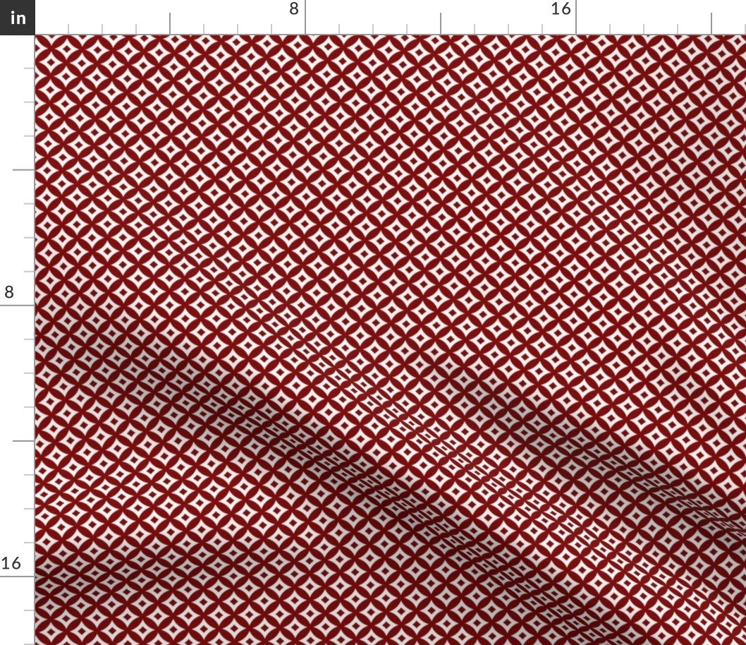 Dark Christmas Candy Apple Red and White Cross-Hatch Astroid Grid Pattern Fabric