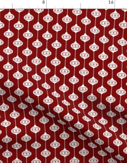Dark Christmas Candy Apple Red with White Ball Ornaments Fabric