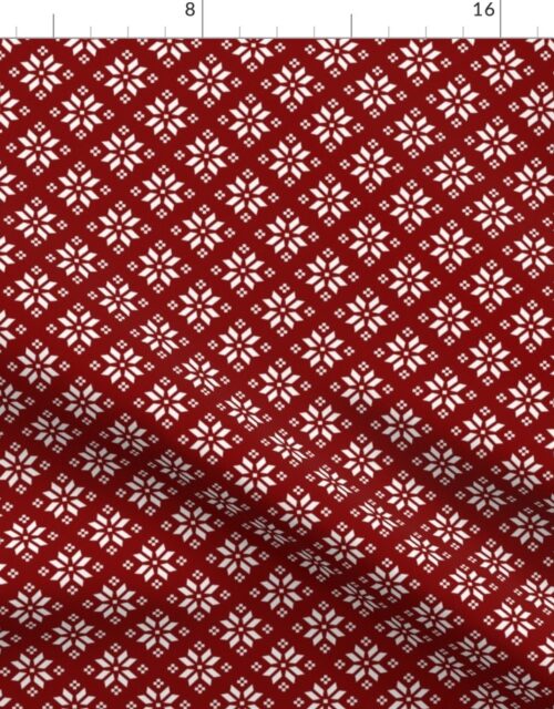 Dark Christmas Christmas Candy Apple Red with White Poinsettia Flowers Fabric