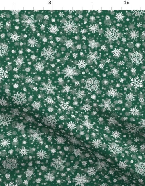 Dark Evergreen and White Splattered Snowflakes Fabric