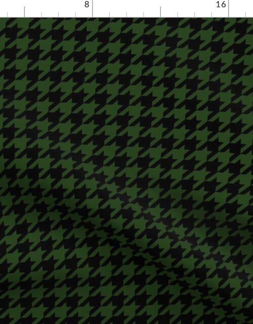 Dark Forest Green and Black Houndstooth Check Fabric