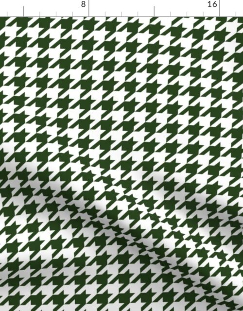 Dark Forest Green and White Houndstooth Check Fabric