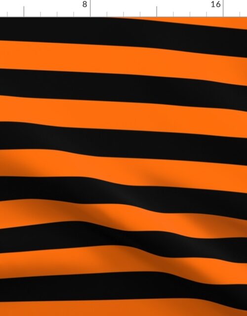 Dark Pumpkin Orange and Black Horizontal Witch Stripes Fabric