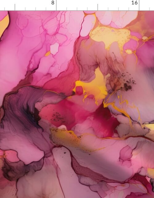 Dawn Pink, Yellow and Rose Gold Alcohol Ink Liquid Swirls Fabric