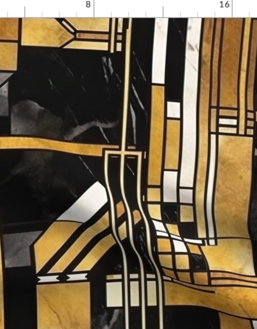De_Stijl Geometric Art Deco Pattern in Black and Gold Fabric