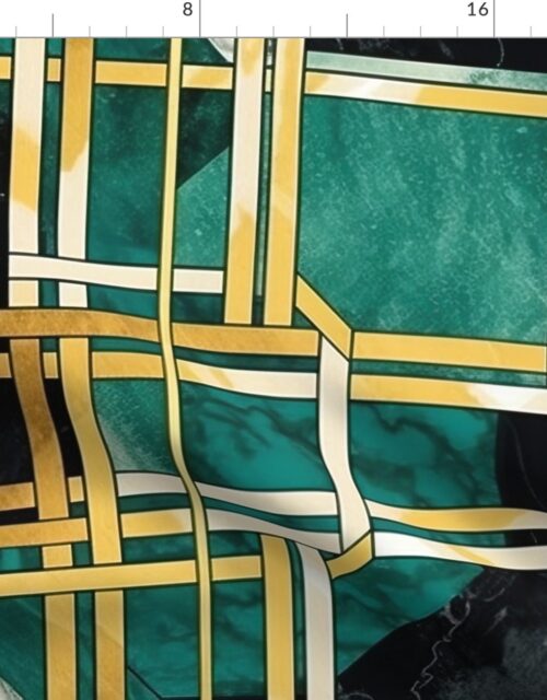 De_Stijl Geometric Art Deco Watercolor Pattern in Jade and Gold Fabric