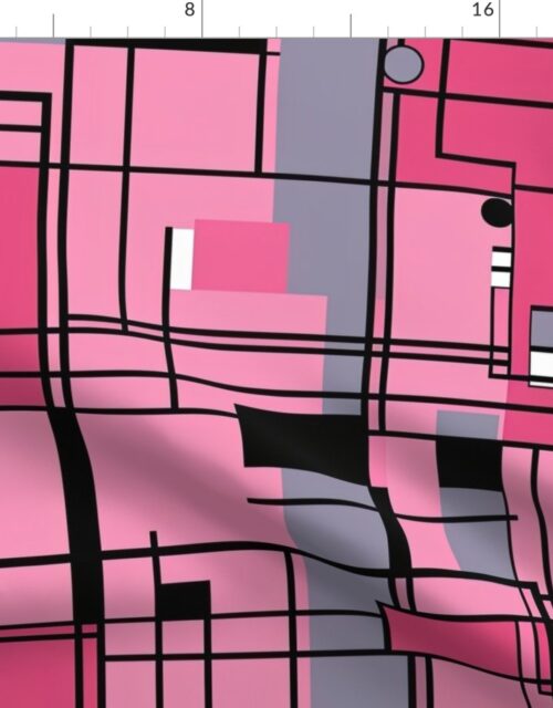 De Stijl Geometric Color Pattern in Pink Fabric