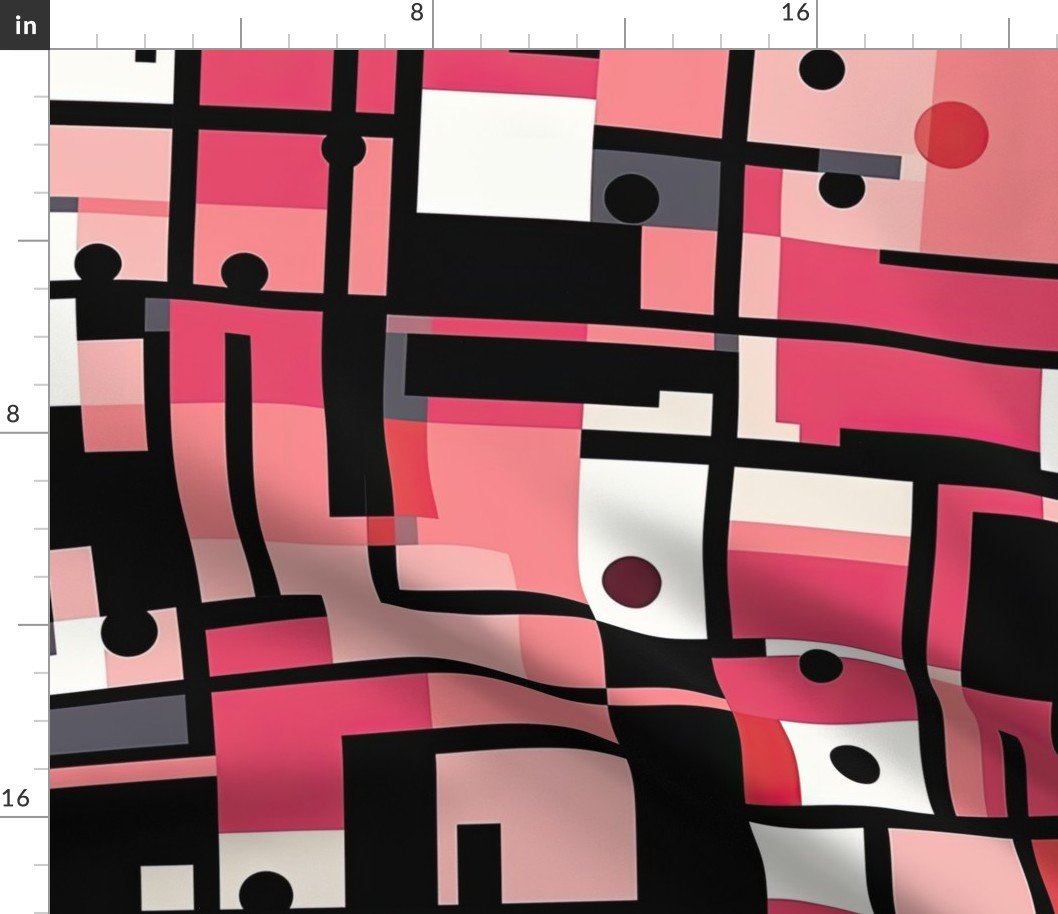 De Stijl Geometric Color Pattern in Pink Fabric