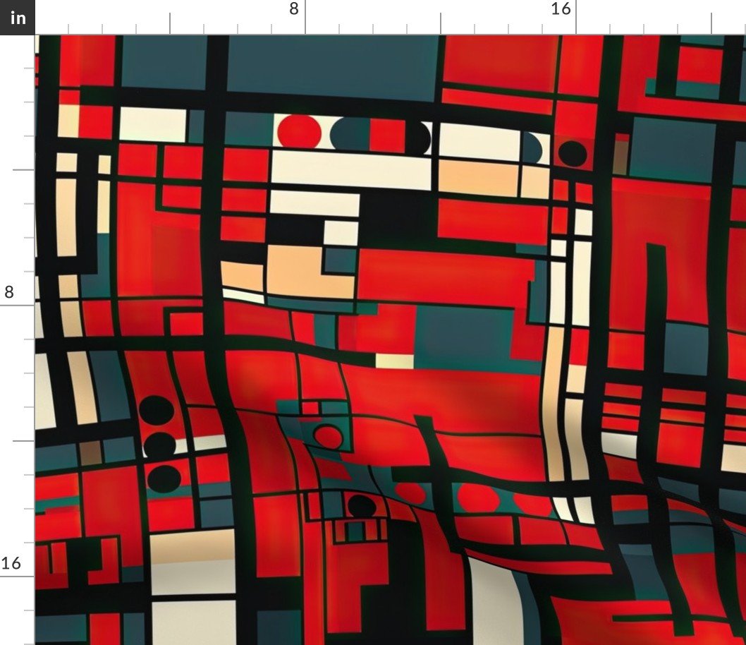 De Stijl Geometric Color Pattern in Red Fabric