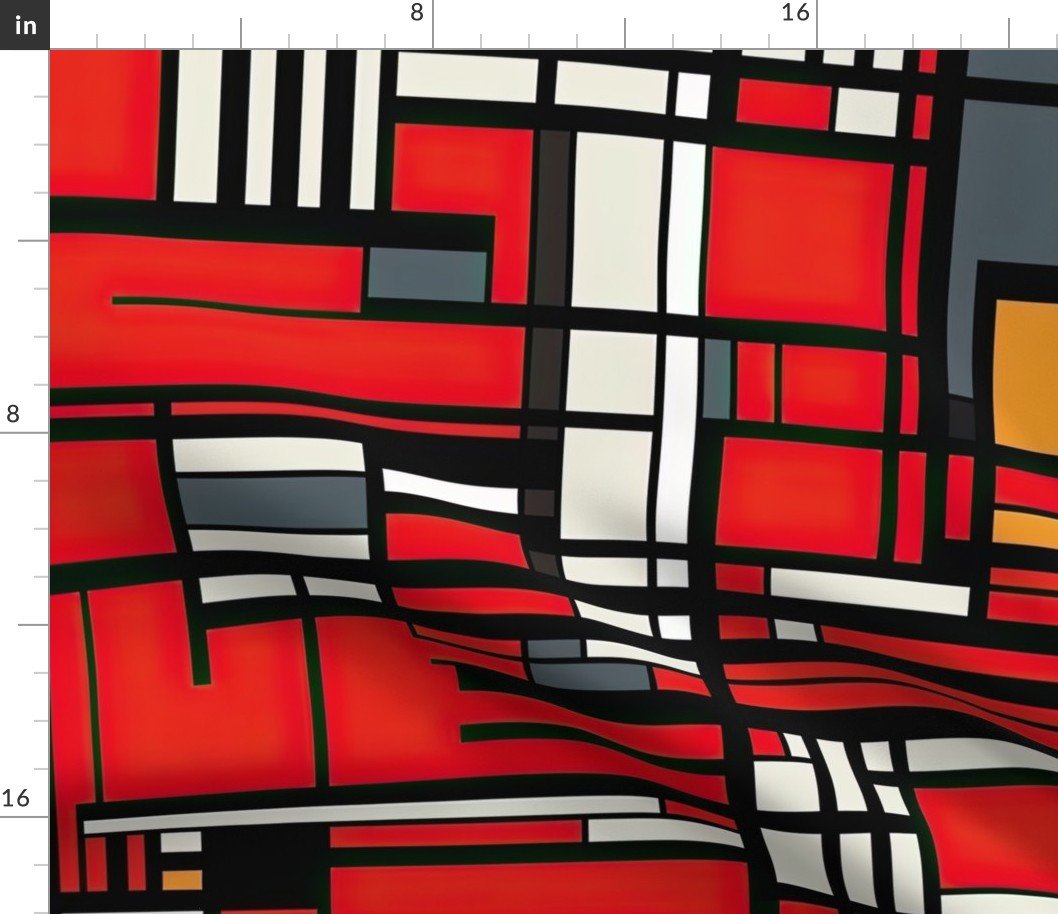 De Stijl Geometric Color Pattern in Red Fabric