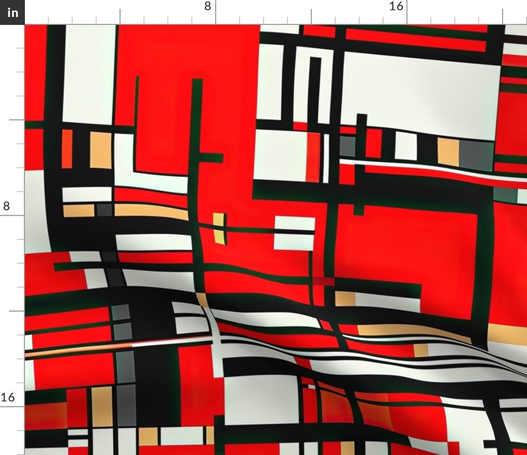 De Stijl Geometric Color Pattern in Red Fabric