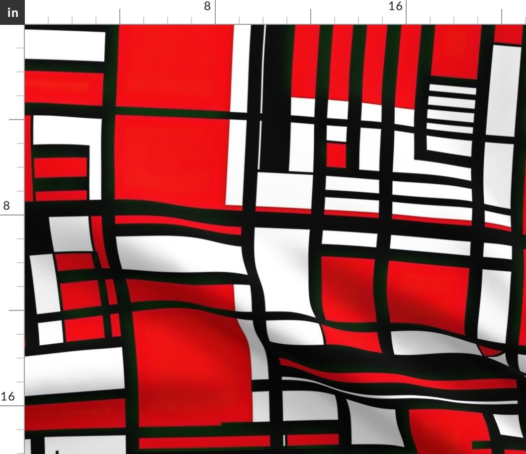 De Stijl Geometric Color Pattern in Red Fabric