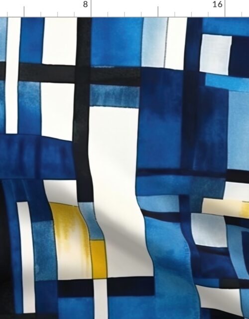 De_Stijl Geometric Primary Color Pattern in Blue Watercolor Fabric