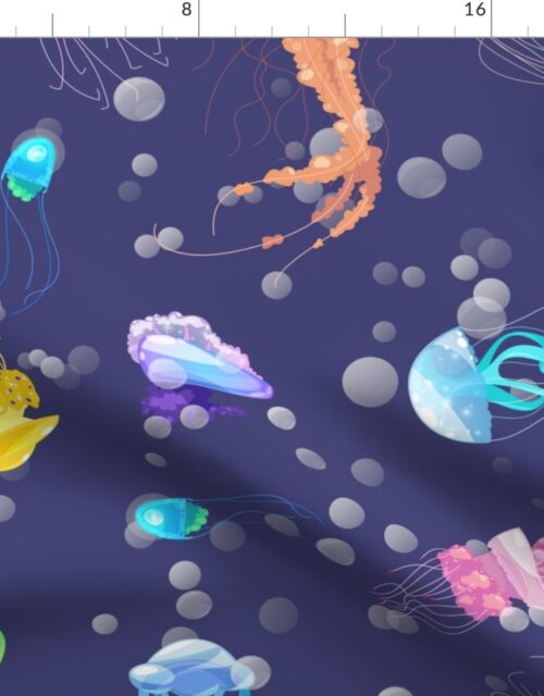 Deep Blue Aegean Sea with Swimming Dancing Translucent Jellyfish Fabric