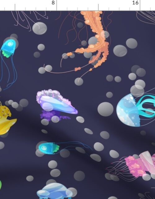 Deep Blue Arctic Ocean with Swimming Dancing Translucent Jellyfish Fabric