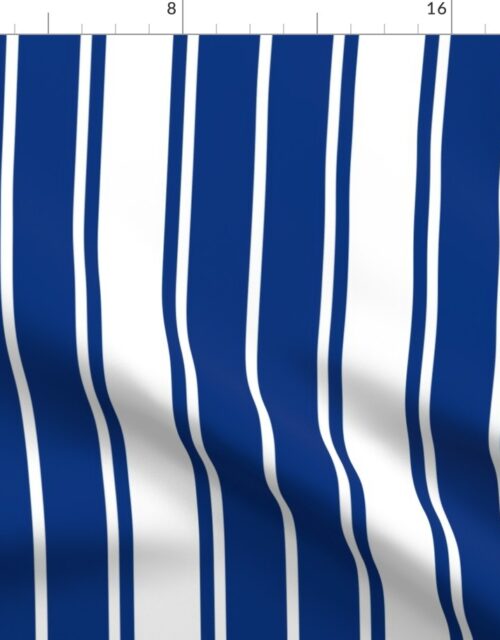 Deep Water Blue and White Vertical French Stripe Fabric
