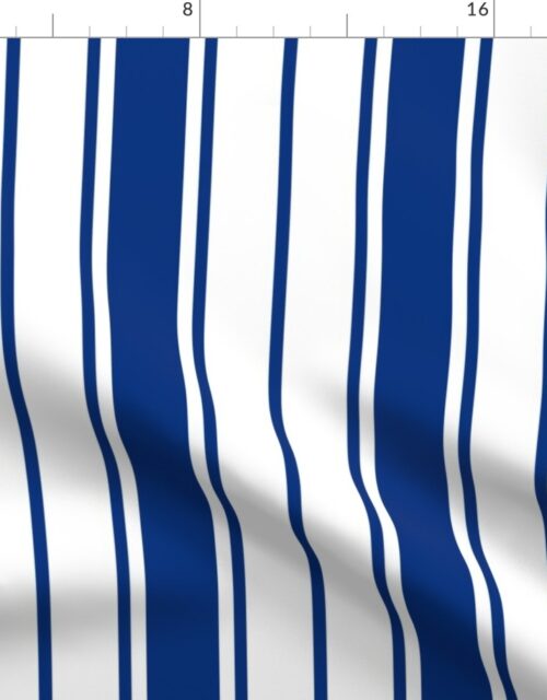Deep Water Blue and White Vertical French Stripe Fabric