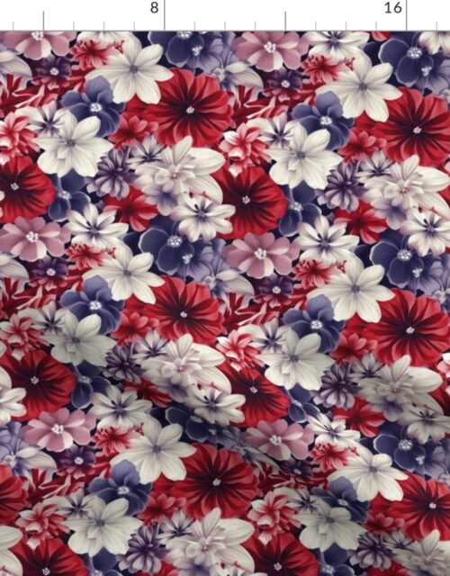 Densely Packed Jumbo Floral Rose Blossoms in Red, Violet and White Fabric