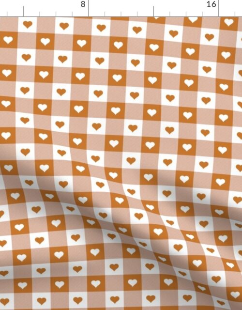 Desert Sun and White Gingham Valentines Check with Center Heart Medallions in Desert Sun and White Fabric