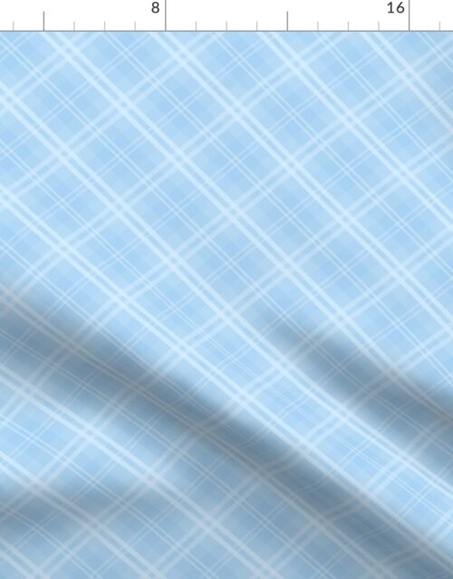 Diagonal Tartan Check Plaid in Pastel Baby Blue with Pale Blue Lines Fabric