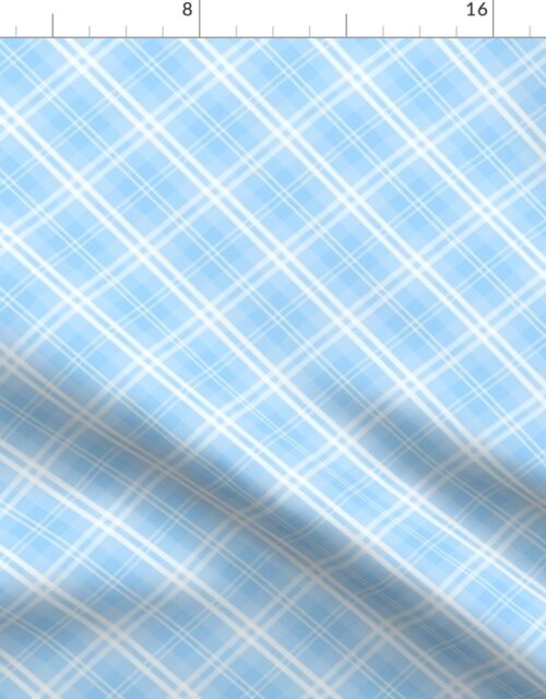 Diagonal Tartan Check Plaid in Pastel Baby Blue with White Lines Fabric