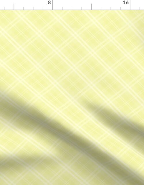 Diagonal Tartan Check Plaid in Pastel Lemon Yellow with Soft Yellow Lines Fabric