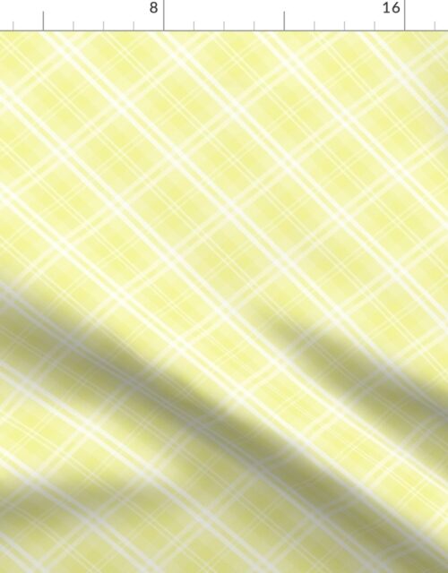 Diagonal Tartan Check Plaid in Pastel Lemon Yellow with White Lines Fabric