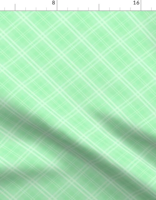 Diagonal Tartan Check Plaid in Pastel Mint Green with Soft Green Lines Fabric