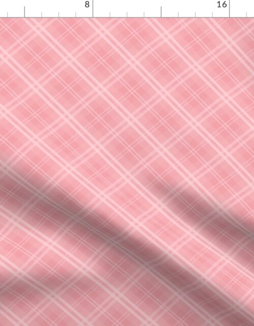 Diagonal Tartan Check Plaid in Pastel Pink with Pink Lines Fabric